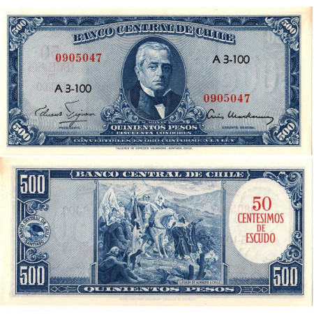 ND (1960-61) * Banknote Chile 50 Centésimos de Escudo "A Jorge Montt" (p128) aUNC