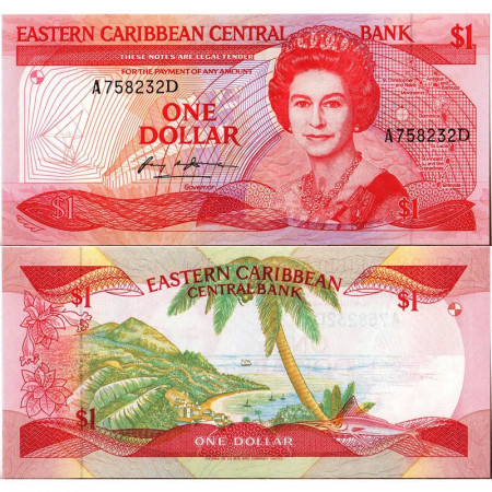 ND (1985-88) * Banknote East Caribbean States 1 Dollar "Elizabeth II - D Dominica" (p17d) UNC