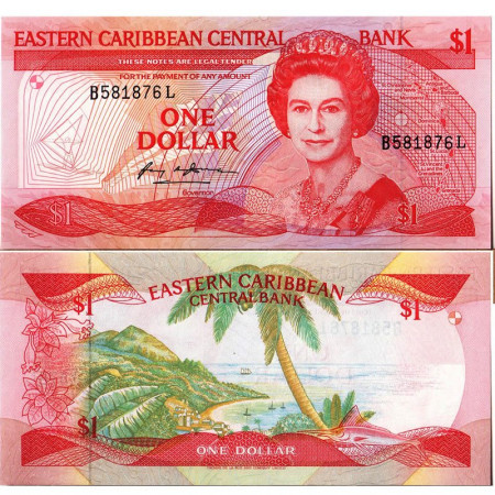 ND (1985-88) * Banknote East Caribbean States 1 Dollar "Elizabeth II - L St. Lucia" (p17l) UNC