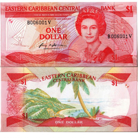 ND (1985-88) * Banknote East Caribbean States 1 Dollar "Elizabeth II - V St. Vincent" (p17v) UNC