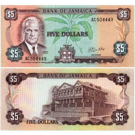 L.1960 (1976) * Banknote Jamaica 5 Dollars "Norman Manley" (p61b) UNC