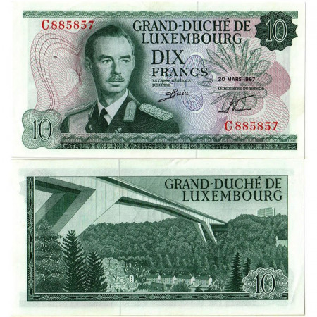 1967 * Banknote 10 Francs Luxembourg "Grand Duke Jean" (p53) aUNC