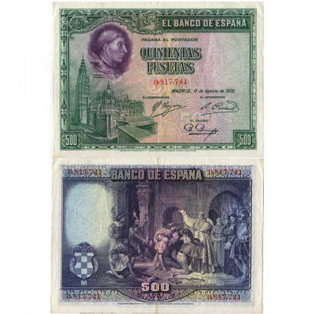 1928 * Banknote Spain 500 Pesetas "Cardenal Cisneros" (p77a) XF