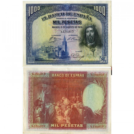 1928 * Banknote Spain 1000 Pesetas "King Fernando I" (p78a) XF+