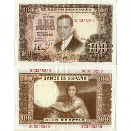 1953 * Banknote Spain 100 Pesetas "Julio Romero de Torres" (p145a) XF+