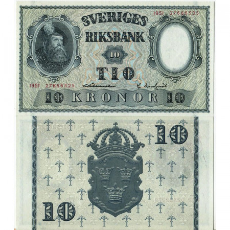 1951 * Banknote Sweden 10 Kronor "King Gustav Vasa" (p40l) UNC