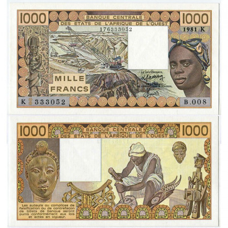 1981 K * Banknote West African States "Senegal" 1000 Francs "Zebus" (p707Kc) UNC