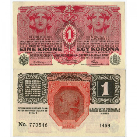1916 * Banknote Austria Empire 1 Krone "Helmeted Warrior" (p20) aUNC