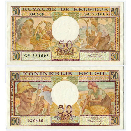 1956 * Banknote Belgium 50 Francs / Frank "Woman - Farmer" (p133b) XF+