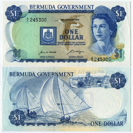 1970 * Banknote Bermuda 1 Dollar "Elizabeth II" (p23a) aUNC 