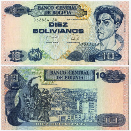 1986 * Banknote Bolivia 10 Bolivianos "Cecilio Guzman de Rojas" (p204b) UNC