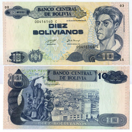 1986 * Banknote Bolivia 10 Bolivianos "Cecilio Guzman de Rojas" (p210) UNC