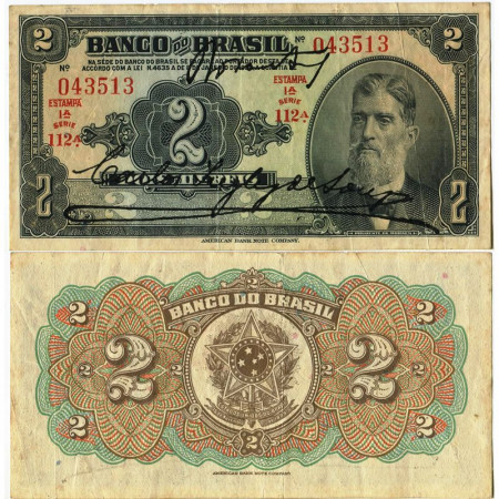 L. 1923 * Banknote Brazil 2 Mil Reis "Prudente de Moraes" (p111a) VF+