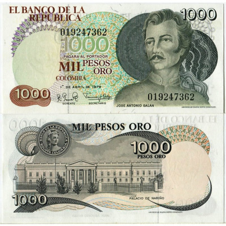 1979 * Banknote Colombia 1000 Pesos Oro "José Antonio Galan" (p421a) UNC