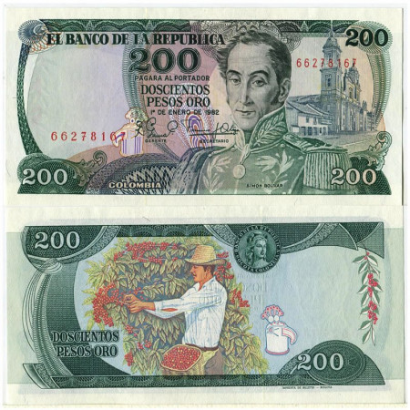1982 * Banknote Colombia 200 Pesos Oro "Simòn Bolìvar" (p427) UNC