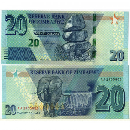 2020 * Banknote Zimbabwe 20 Dollars "Chiremba Rocks" (pW104) UNC