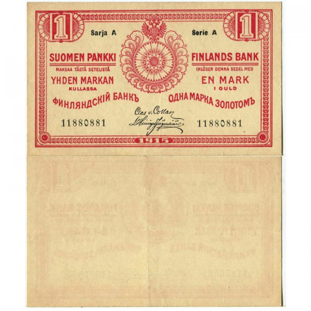 1915 * Banknote Finland 1 Markkaa "Czarist Eagle" (p16) XF+