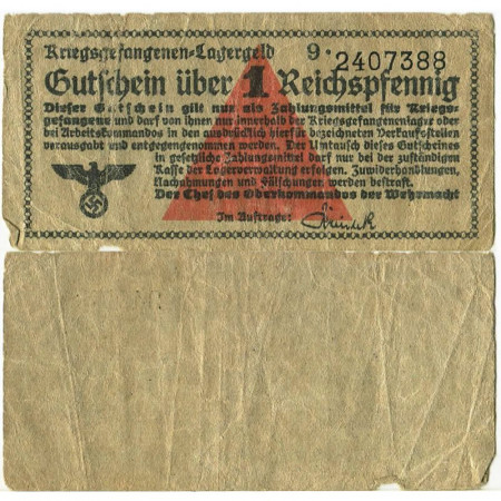 ND (1939) * Banknote Germany 1 Reichspfennig "Prisoners of War" (pRo515) VF