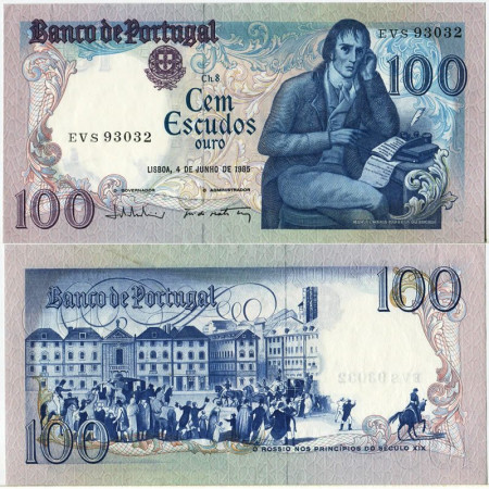 1985 * Banknote 100 Escudos Portugal "MM Barbosa du Bocage" (p178e) UNC