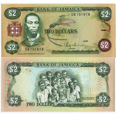 1987 * Banknote Jamaica 2 Dollars "Paul Bogle" (p69b) UNC