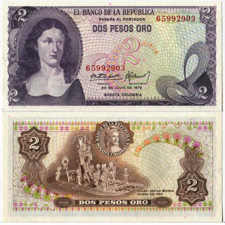 1972 * Banknote Colombia 2 Pesos Oro "Policarpa Salavarrieta" (p413a) UNC