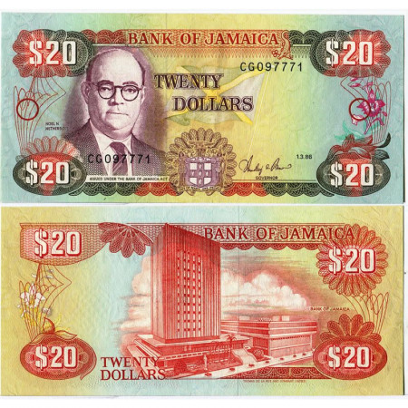 1986 * Banknote Jamaica 20 Dollars "Noel N. Nethersole" (p72b) aUNC