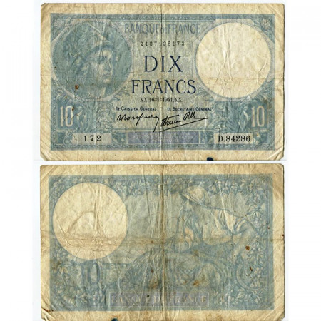 1941 * Banknote France 10 Francs "Minerva" (p84) aVF