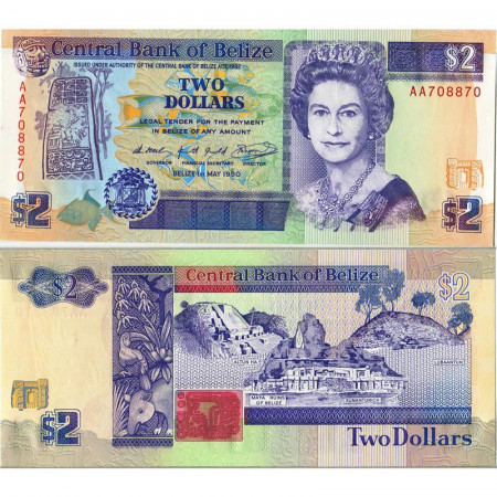 1990 * Banknote Belize 2 Dollars "Elizabeth II" (p52a) UNC