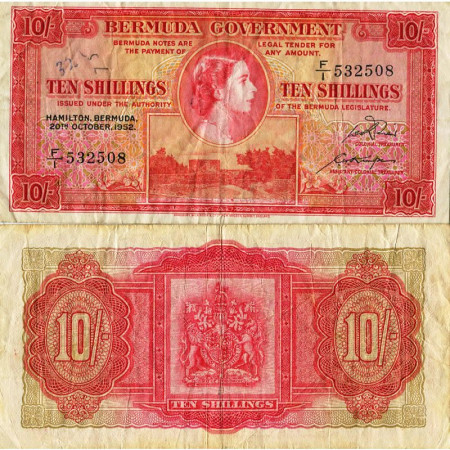 1952 * Banknote Bermuda 10 Shillings "Elizabeth II" (p19a) VF