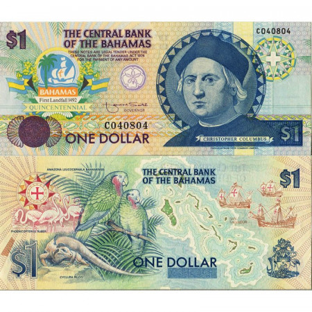 1992 * Banknote Bahamas 1 Dollar "Cristoforo Colombo" (p50) UNC