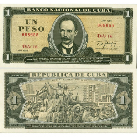 1986 * Banknote Cuba 1 Peso "José Martì" (p102c) UNC