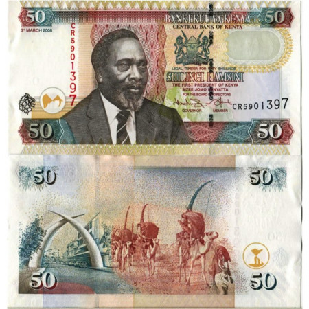 2008 * Banknote Kenya 50 Shillings "President MJ Kenyatta" (p47c) aUNC
