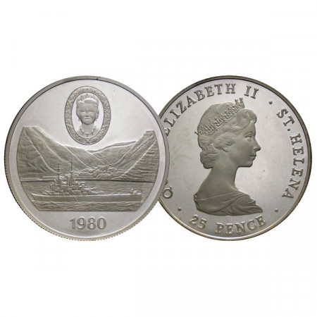 1980 * 25 Pence Silver Saint Helena "80th Birth Queen Mother" (KM 8a) PROOF