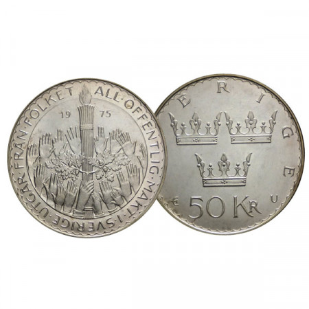 1975 * 50 Kronor Silver Sweden "800th Anniversary Port of Visby" (KM 848) BU