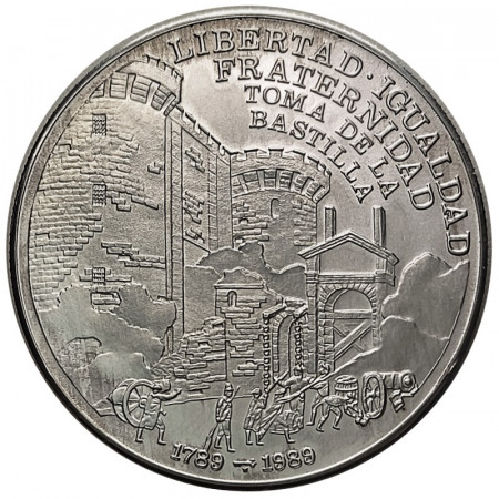 1989 * 10 Pesos Silver Cuba "French Revolution - Bastille" (KM 240) UNC