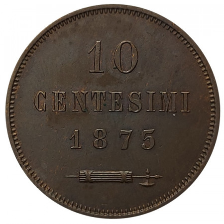 1875 M * 10 Centesimi Copper San Marino "Valore - Type 1" (KM 2) VF+