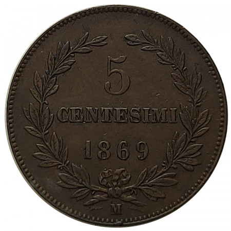 1869 M * 5 Centesimi Copper San Marino "Valore - Type 1" (KM 1) VF