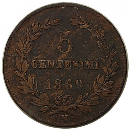 1869 M * 5 Centesimi Copper San Marino "Valore - Type 1" (KM 1) F