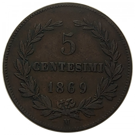 1869 M * 5 Centesimi Copper San Marino "Valore - Type 1" (KM 1) F+
