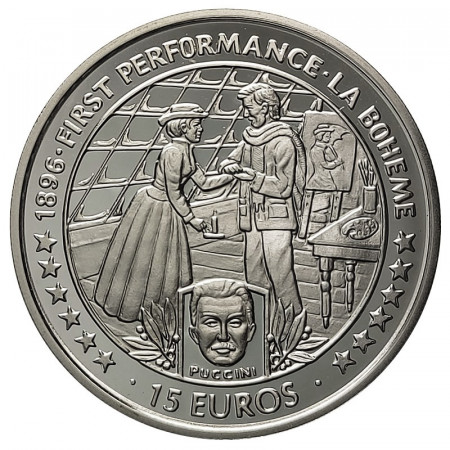 1996 * 15 ECUs Silver Isle of Man "100 Ann. First Performance La Boheme" (KM 719) PROOF