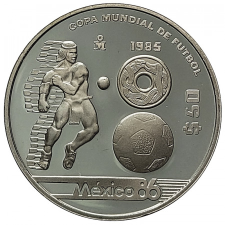 1985 * 50 Pesos Silver Mexico "World Cup Football" (KM 504) PROOF
