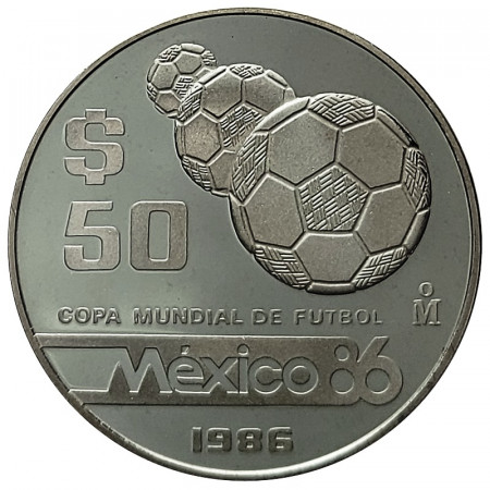 1986 * 50 Pesos Silver Mexico "World Cup Football" (KM 523) PROOF