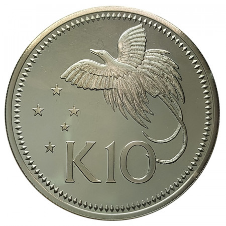 1975 * 10 Kina Silver Papua New Guinea "Flying Bird of Paradise" (KM 8a) PROOF