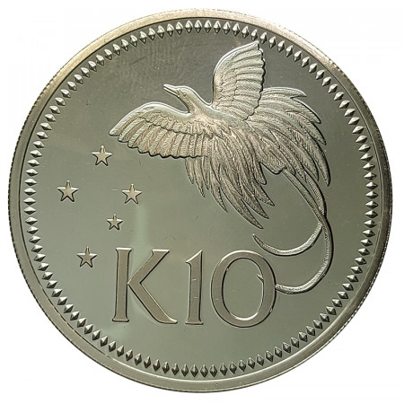 1976 * 10 Kina Silver Papua New Guinea "Flying Bird of Paradise" (KM 8a) PROOF
