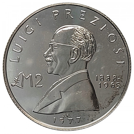 1977 * 2 Liri (Pounds) Silver Malta "Luigi Preziosi" (KM 46) UNC