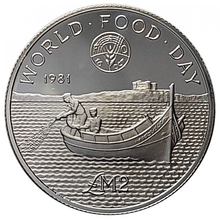 1981 * 2 Liri (Pounds) Silver Malta "F.A.O. - World Food Day" (KM 52) PROOF