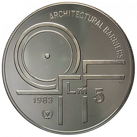 1983 * 5 Liri (Pounds) Silver Malta "International Year Disabled Person" (KM 65) PROOF