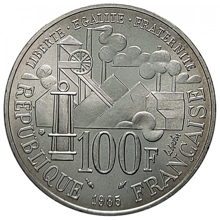 1985 * 100 Francs Silver France "100 Ann. of Emile Zola's Novel Germinal" (KM 957) UNC