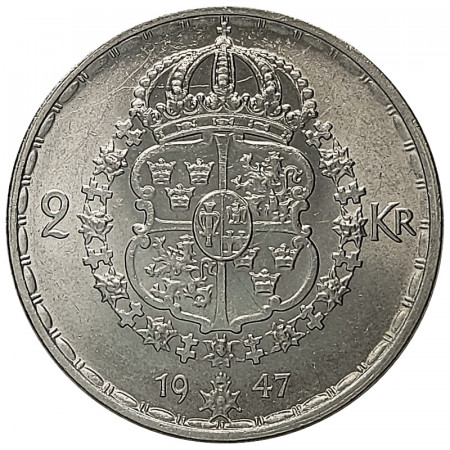 1947 * 2 Kronor Silver Sweden "Gustaf V" (KM 815) UNC