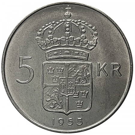 1955 * 5 Kronor Silver Sweden "Gustaf VI Adolf" (KM 829) XF/UNC
